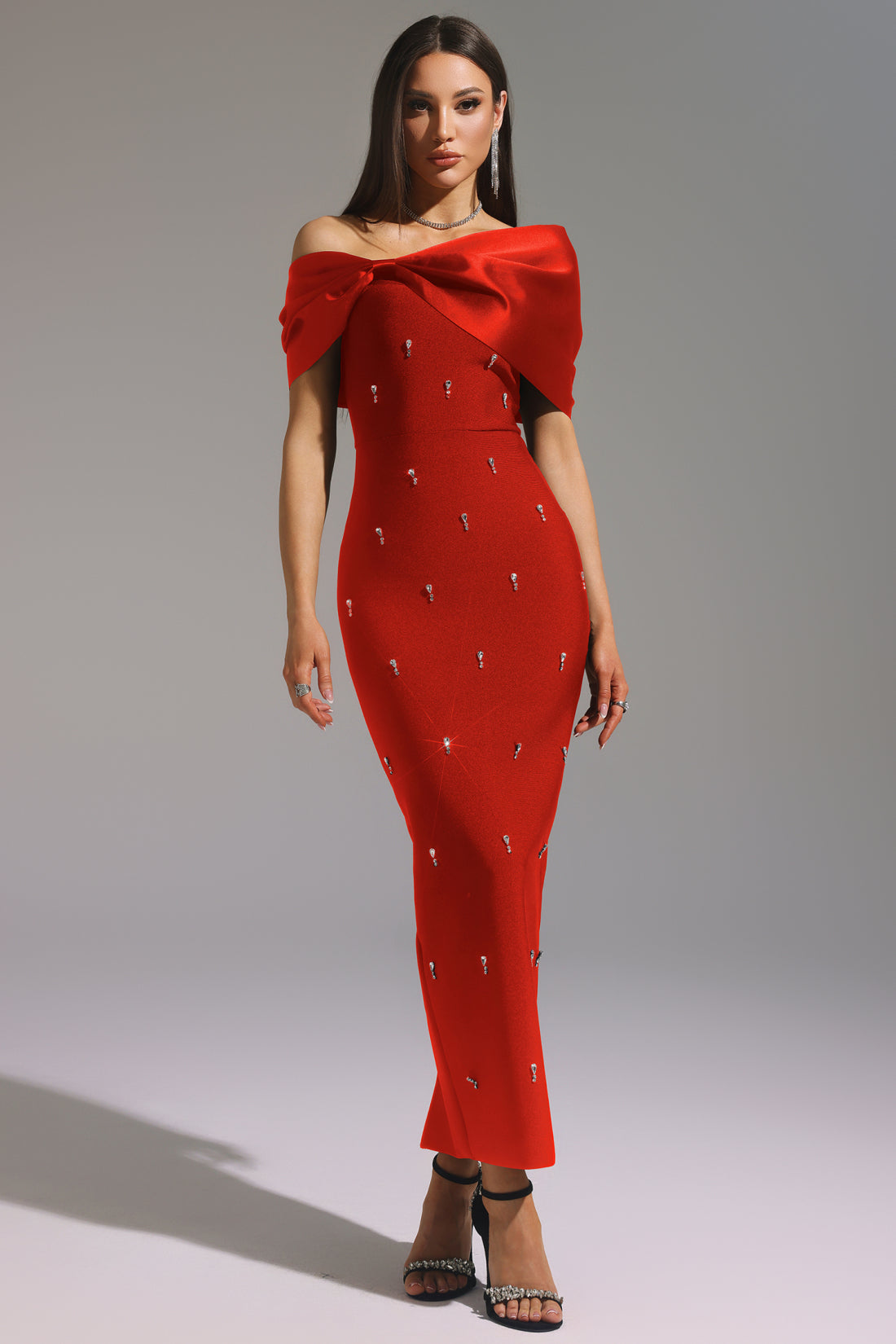 Mandisa Red Diamond Bandage Maxi Dress