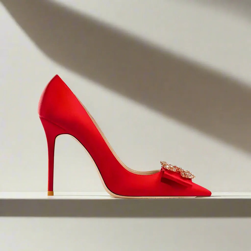 Anita Red Satin Heels   Queen Sheila Brand