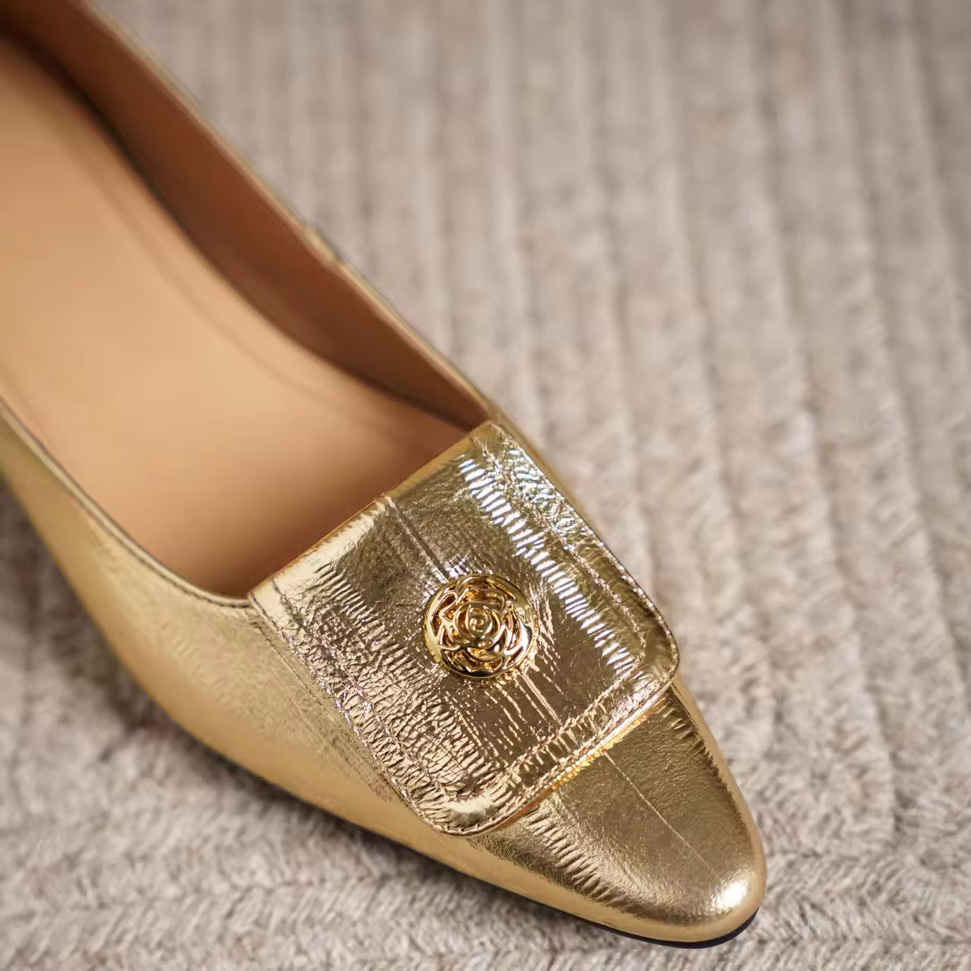 Ariella Gold Metal Buckle Slip-on Flats