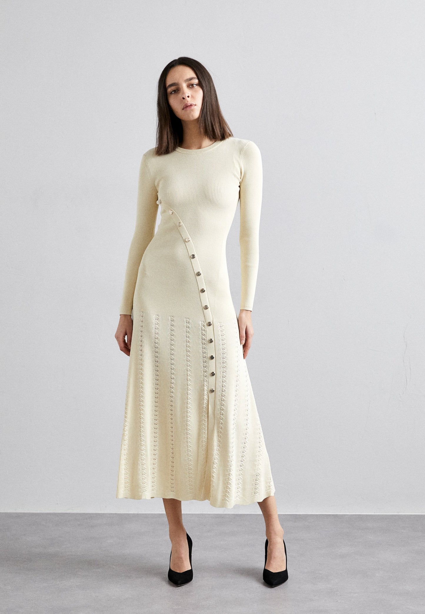 Sarah Button Embellished Knitted Midi Dress