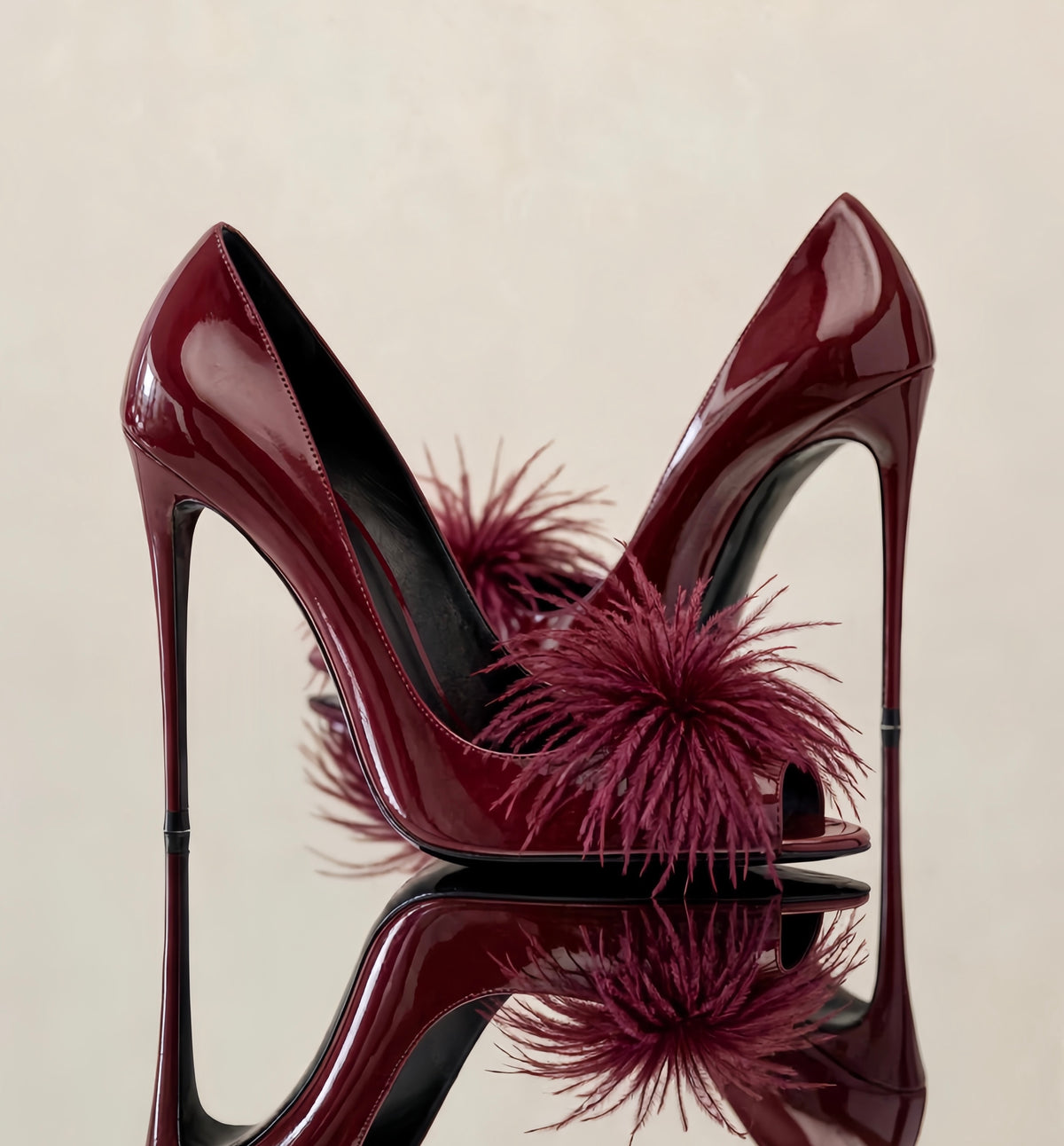 Susanna Burgundy Patent Leather Peep-Toe Stiletto Heels