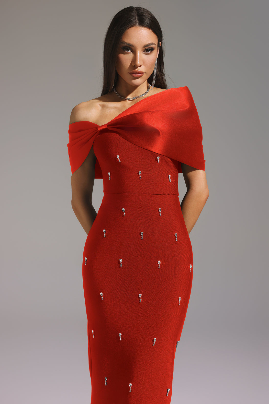 Mandisa Red Diamond Bandage Maxi Dress