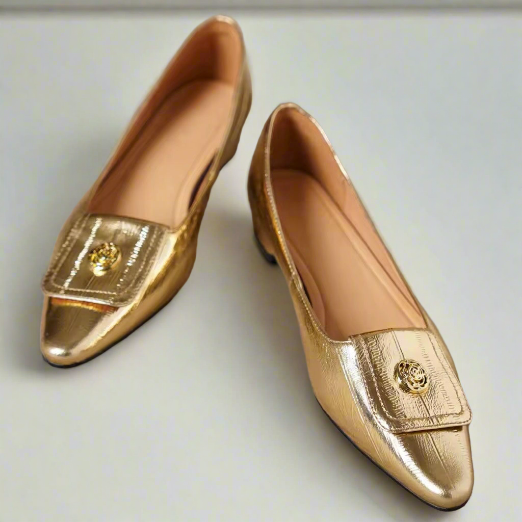 Ariella Gold Metal Buckle Slip-on Flats