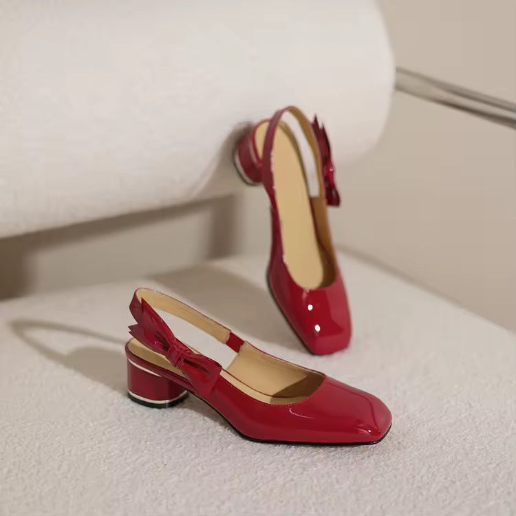 Tallit Red Chunky Heel Slingback Sandals