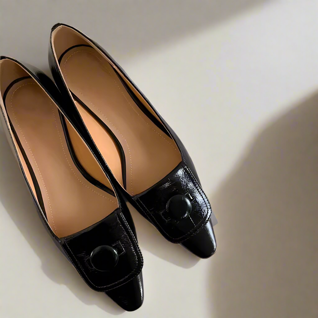 Ariella Black Metal Buckle Slip-on Flats