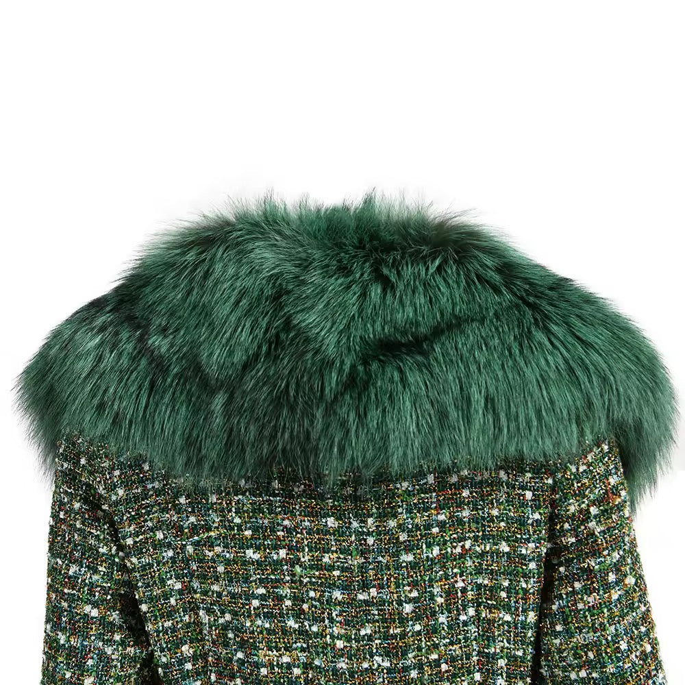 Joanna Green Multi-color Plaid Wool & Fur Coat