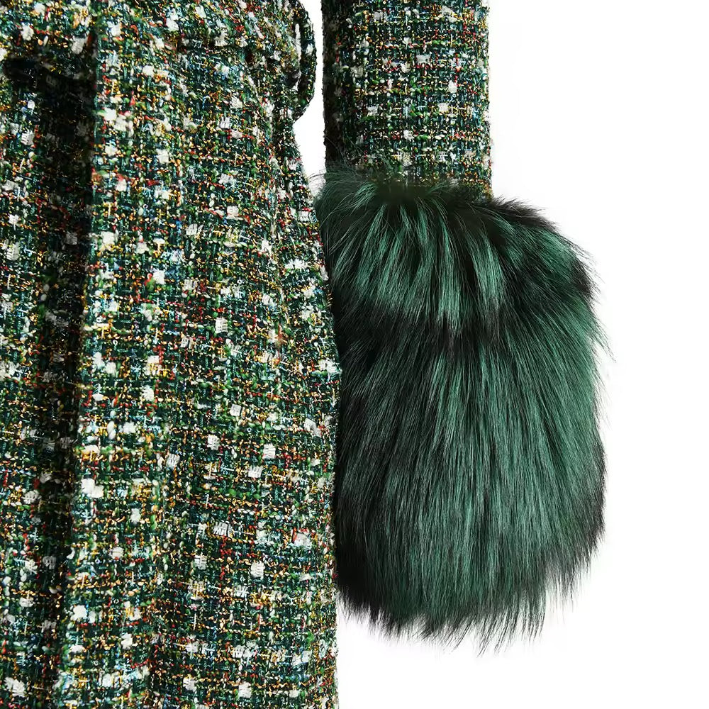 Joanna Green Multi-color Plaid Wool & Fur Coat