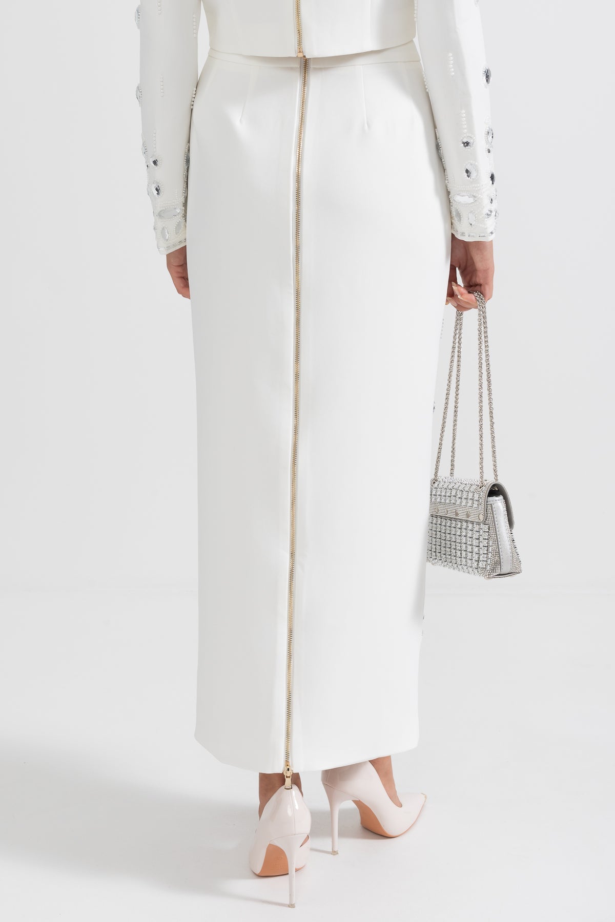 Carmen White Diamond Embellished Two Piece Dress