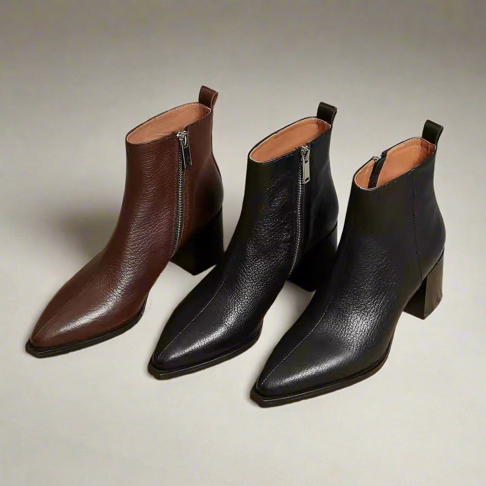 Elizabeth Brown Side-Zip Chunky Ankle Boots