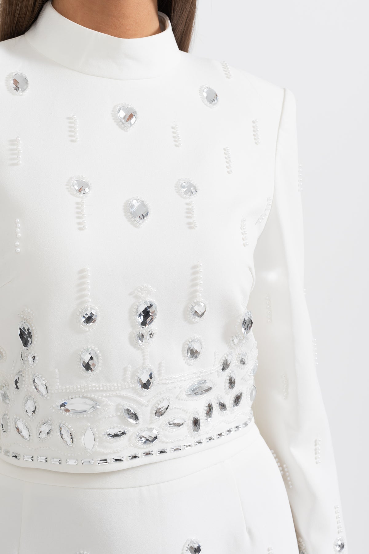 Carmen White Diamond Embellished Two Piece Dress