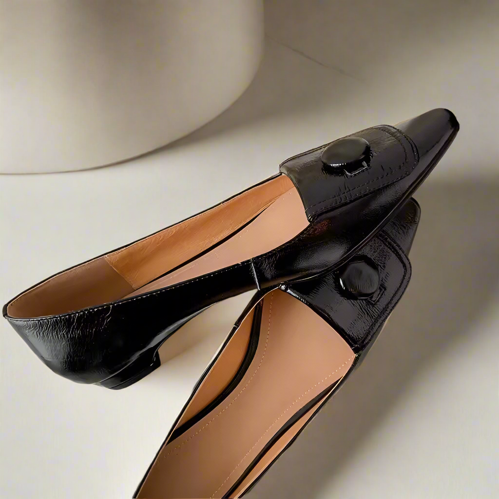 Ariella Black Metal Buckle Slip-on Flats