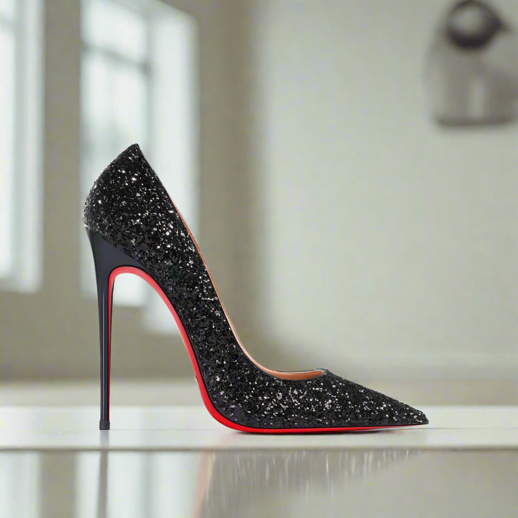 Kate Black Glitter Red Bottom Heels