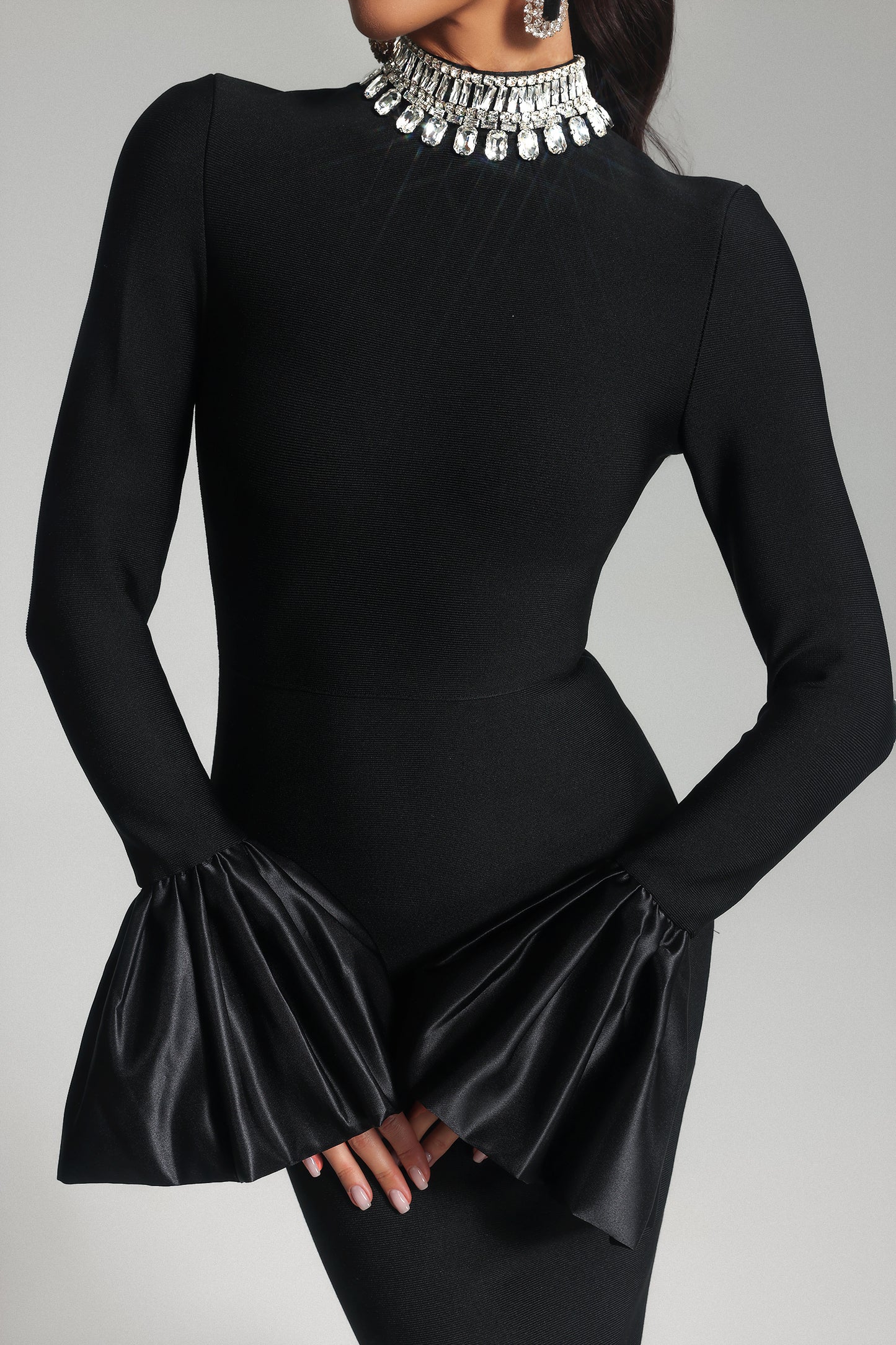 Adaliya Black Rhinestone Bandage Dress