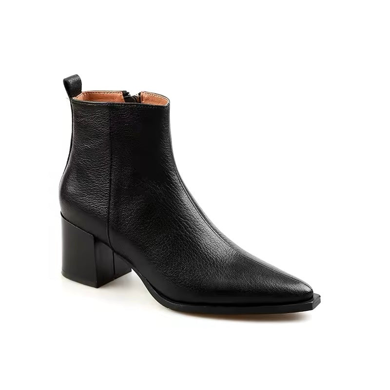 Elizabeth Black Side-Zip Chunky Ankle Boots