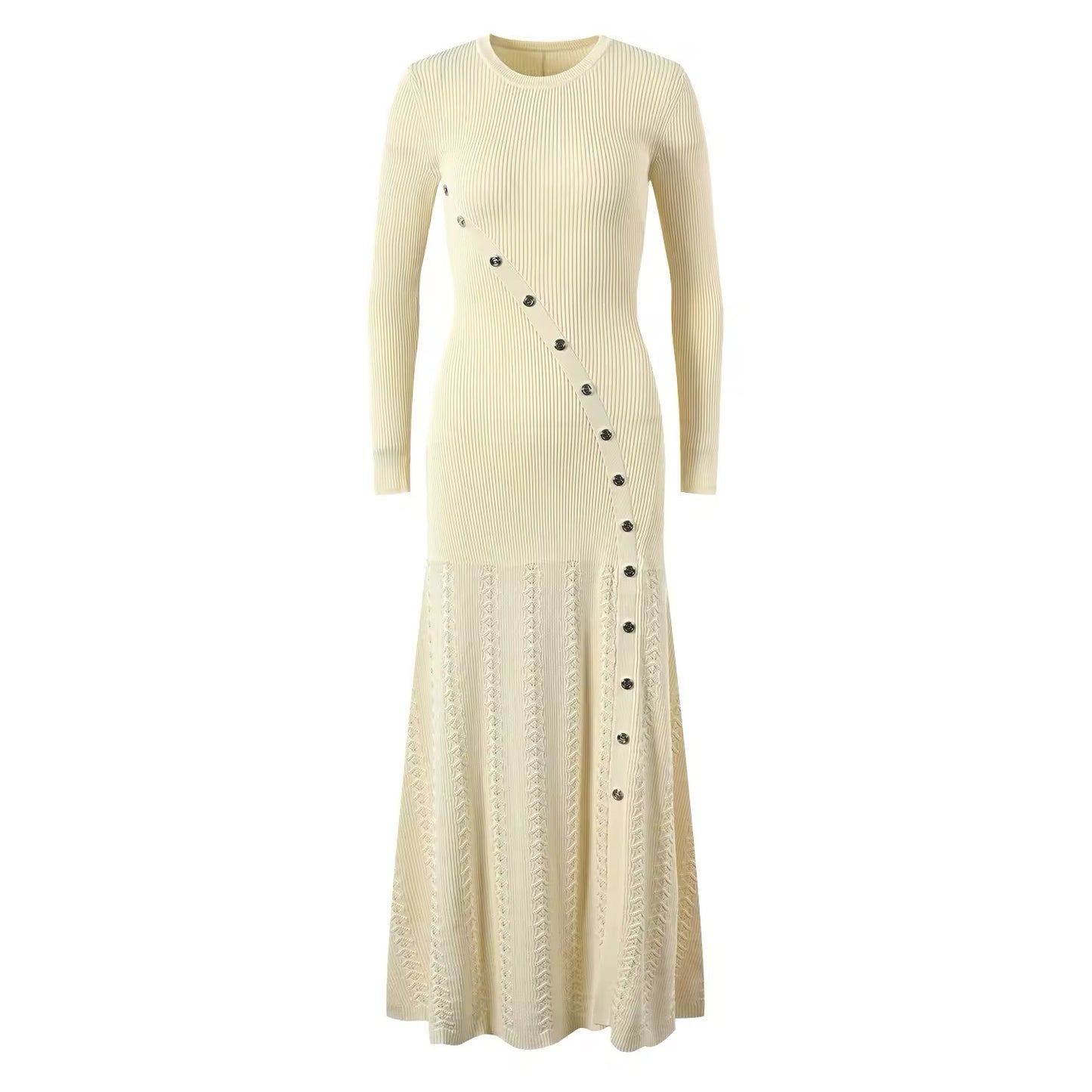Sarah Button Embellished Knitted Midi Dress