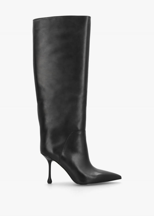 Melody Black Leather Sculpted Heel Knee Boots