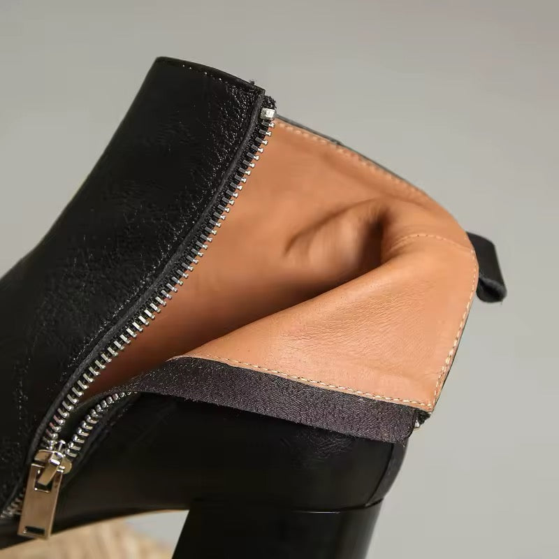 Elizabeth Black Side-Zip Chunky Ankle Boots