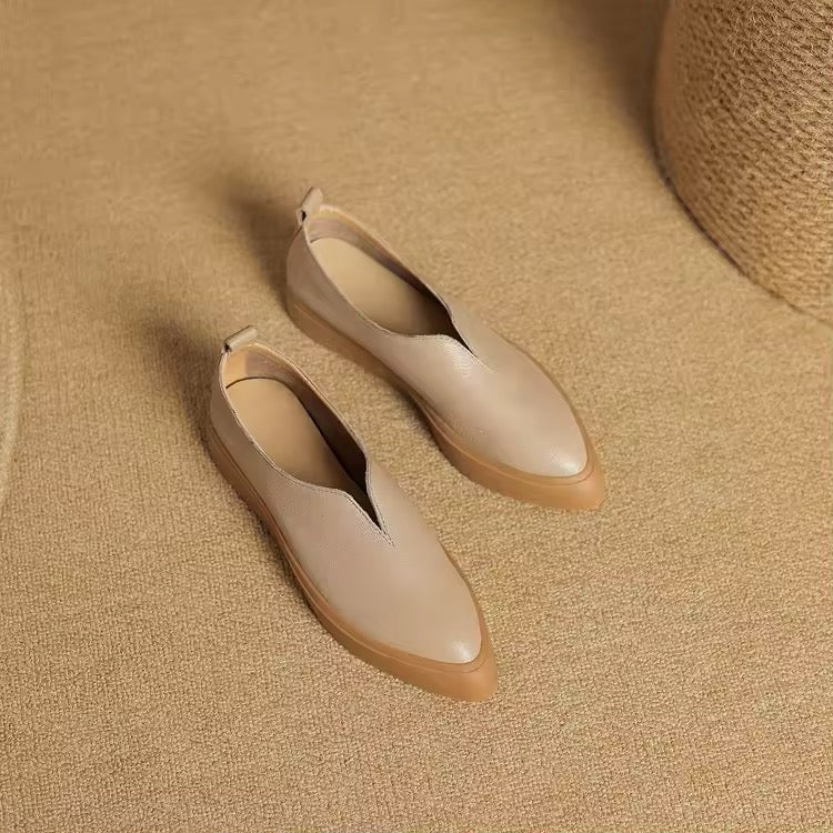 Gayle Beige Pointed Leather Loafers