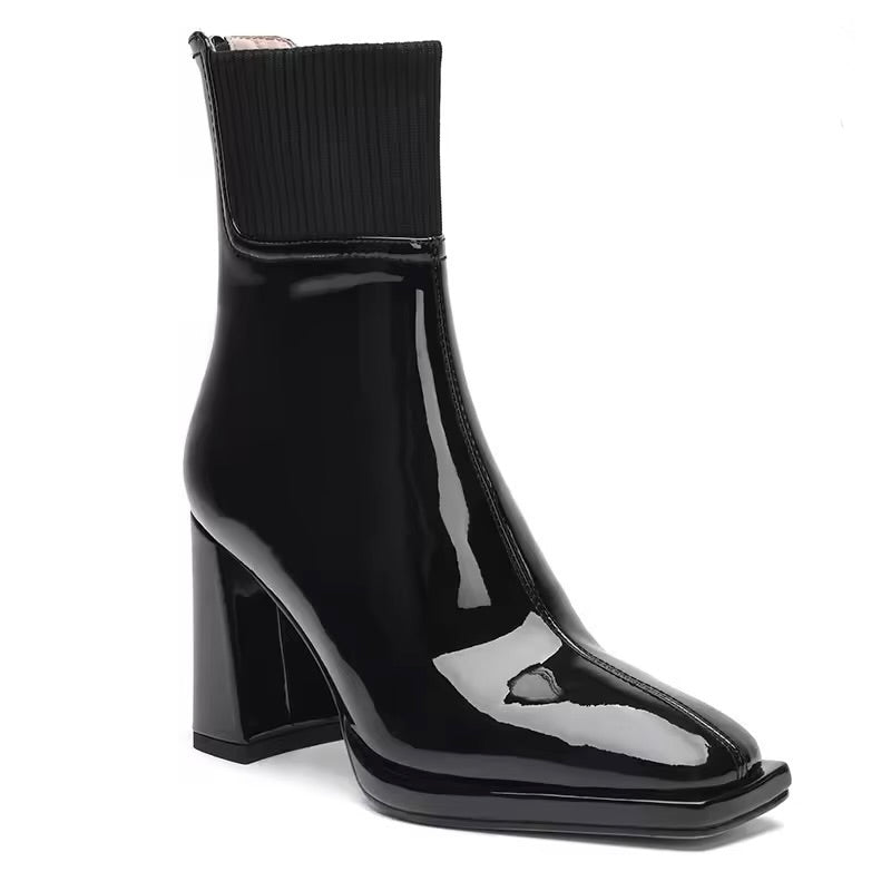 Ziva Black Patent Leather Ankle Boots