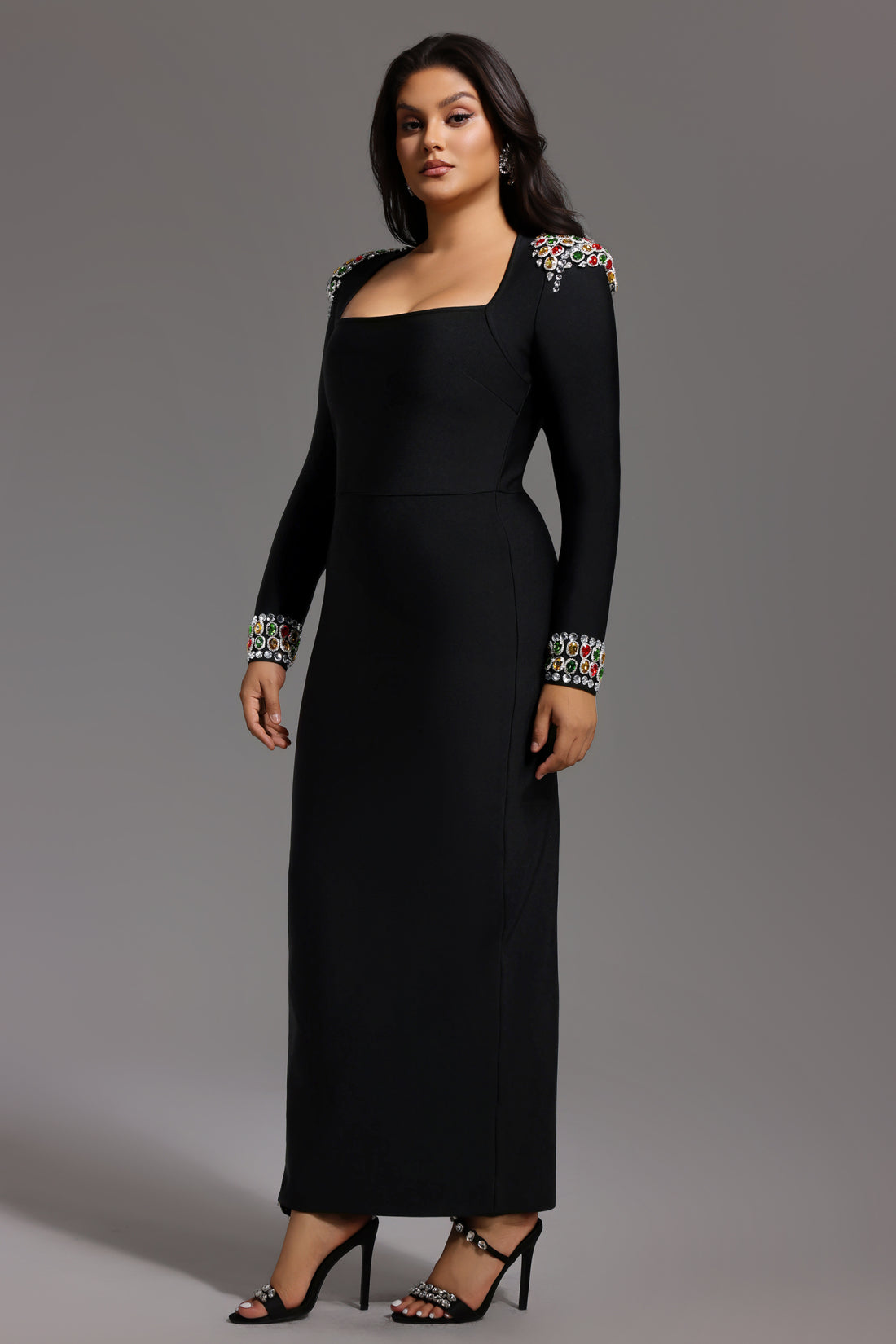 Melinda Black Multi-Color Diamond Bandage Maxi Dress