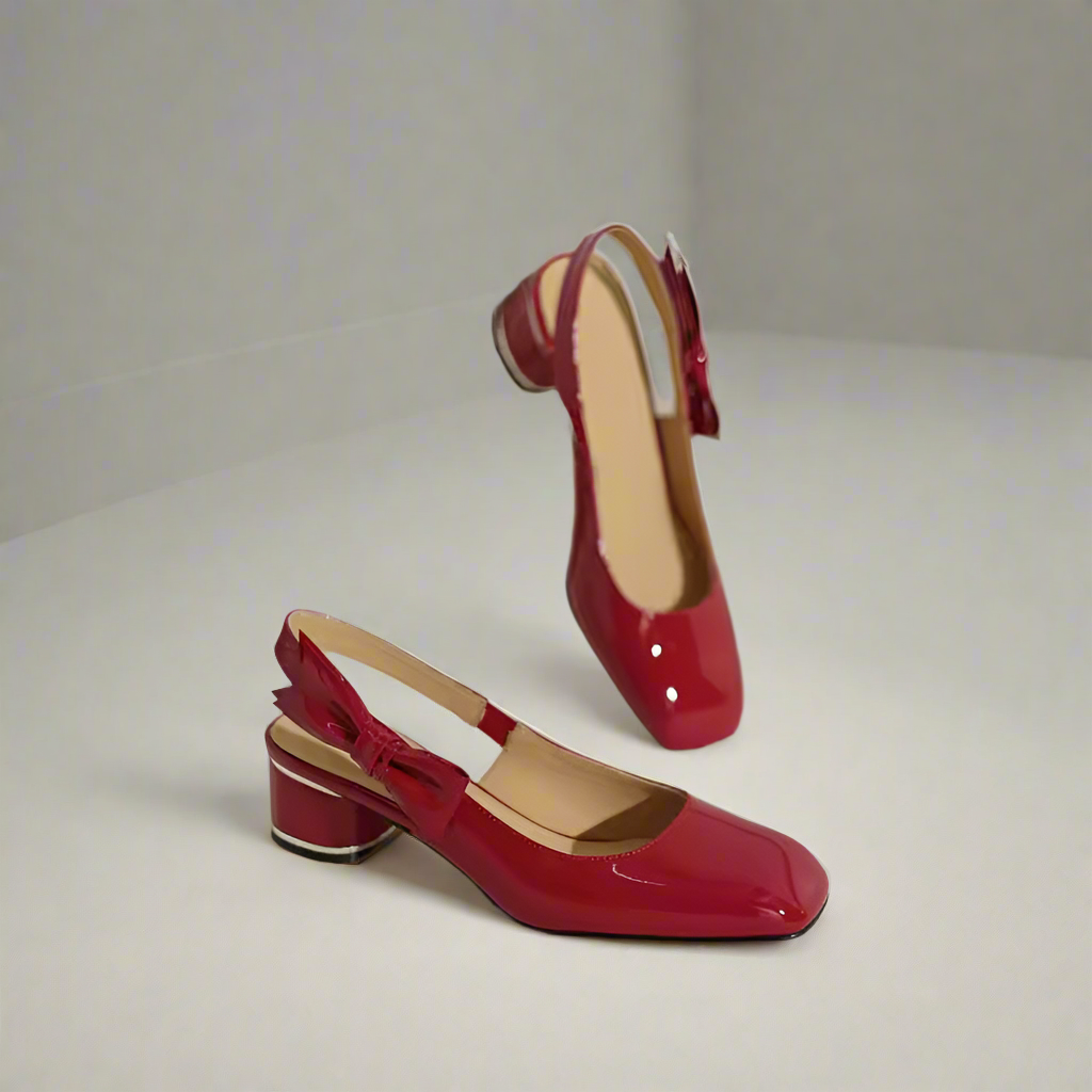 Tallit Red Chunky Heel Slingback Sandals
