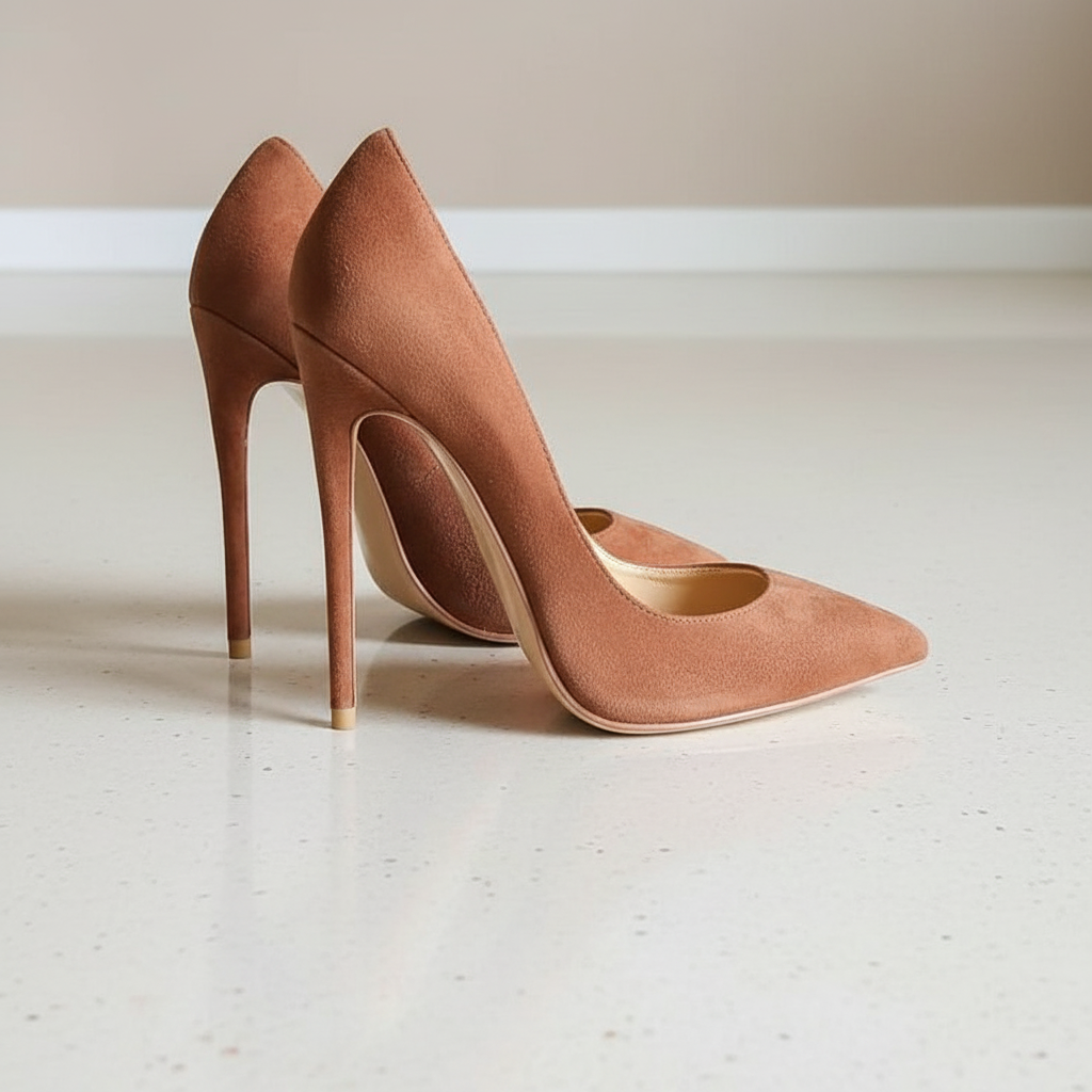 Tabitha Camel Tan Flock Heels