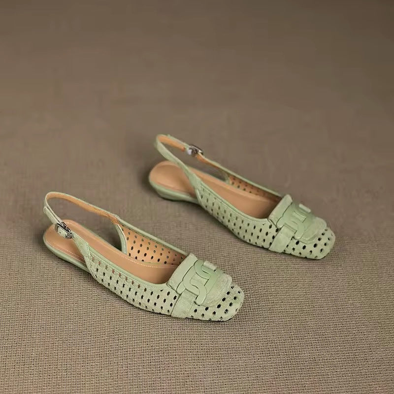 Crochet Green Leather Buckle Slingback Pump