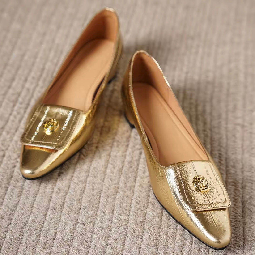 Ariella Gold Metal Buckle Slip-on Flats