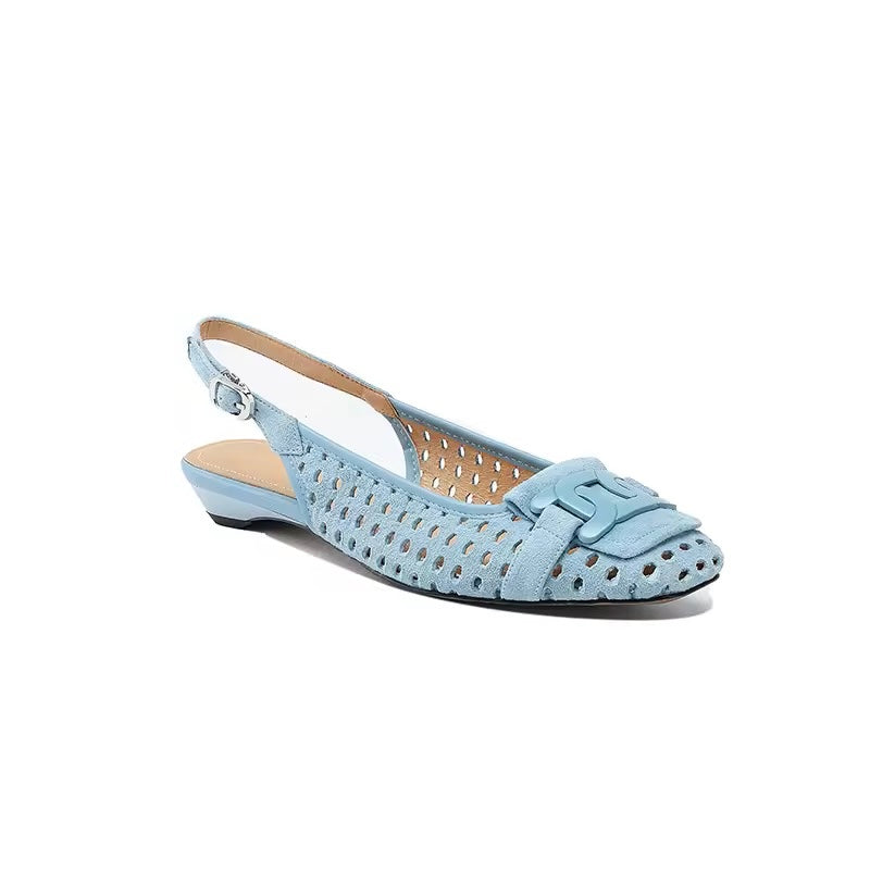 Crochet Blue Leather Buckle Slingback Pump