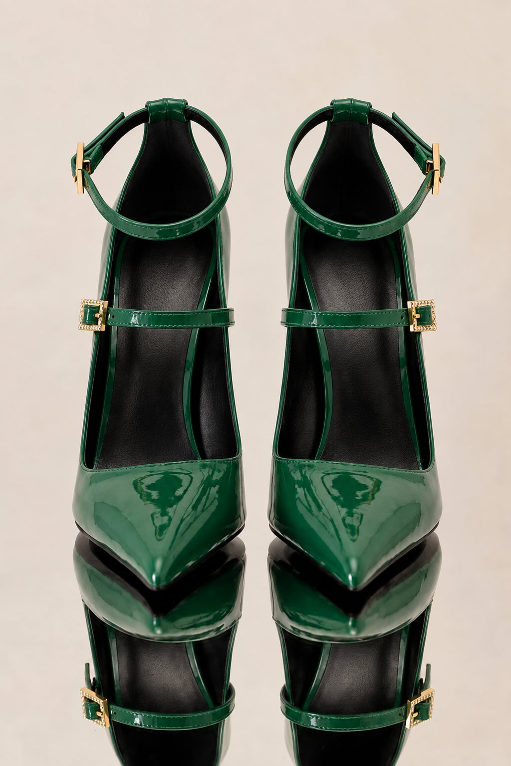 Amanda Emerald Green Patent Leather Double Strap Heels