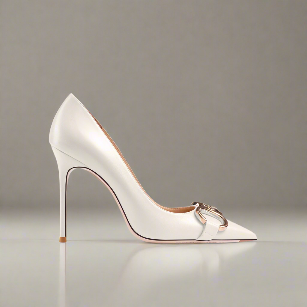 Ellie Buckle Leather Cream-White Heels