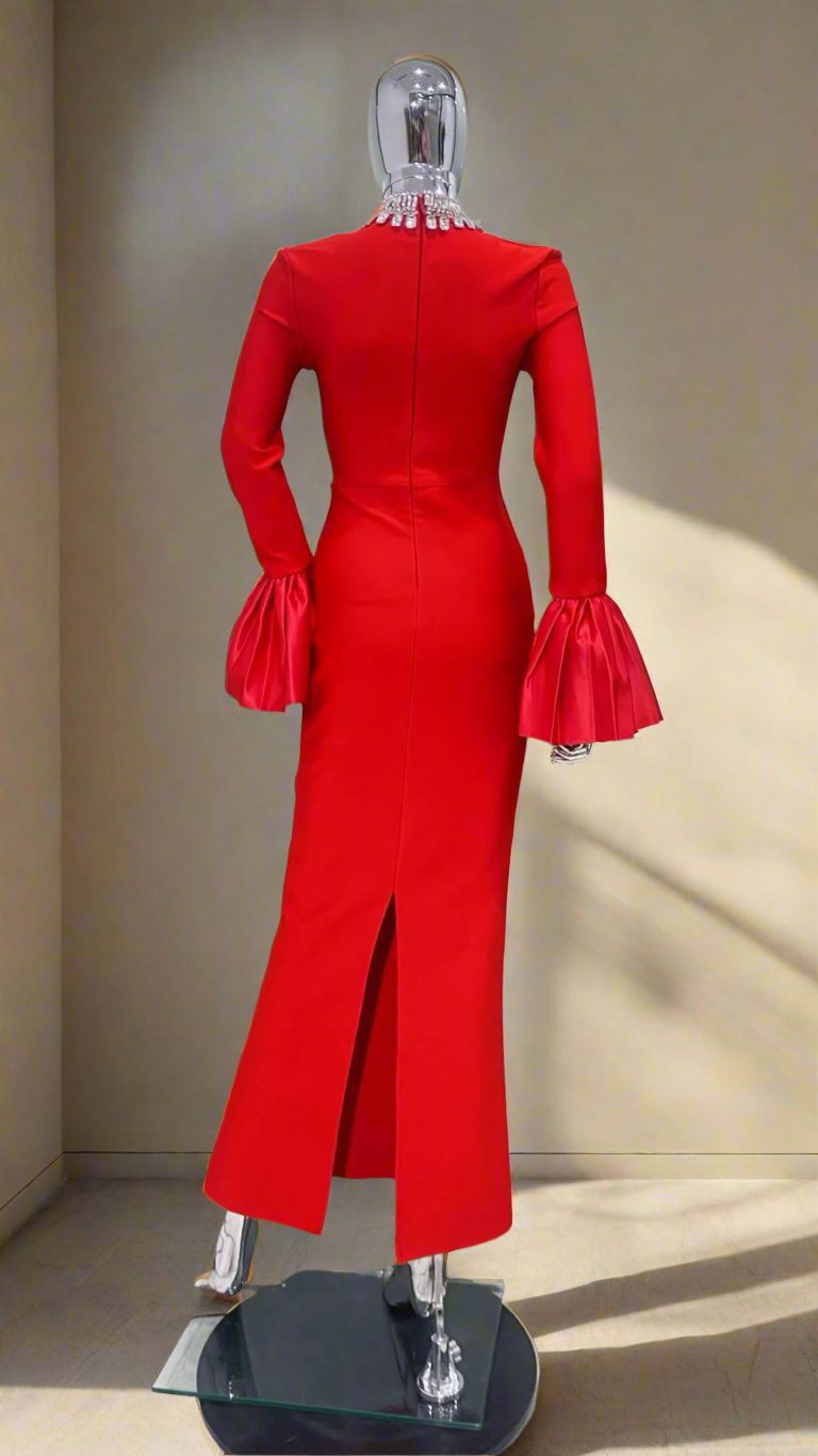 Adaliya Red Rhinestone Bandage Dress