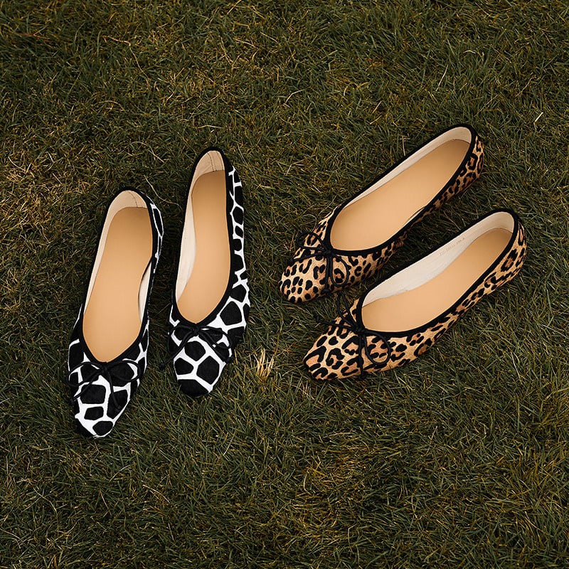 Clara Round Toe Cow Print Ballerina Pumps