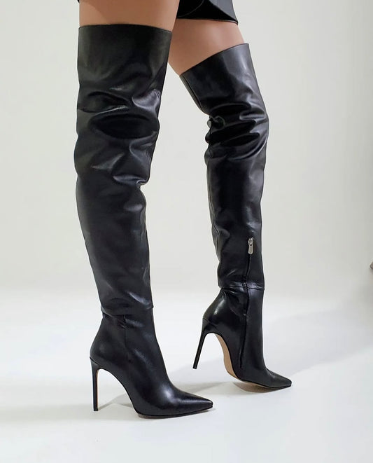 Joelle Matt Black Thigh High Boots