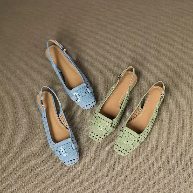Crochet Green Leather Buckle Slingback Pump