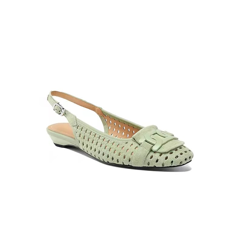 Crochet Green Leather Buckle Slingback Pump