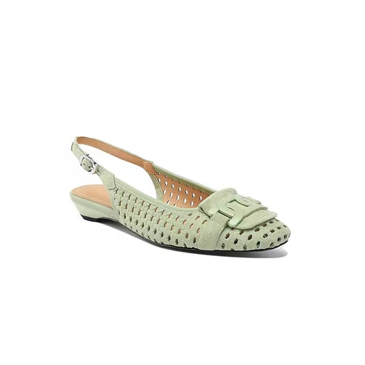 Crochet Green Leather Buckle Slingback Pump