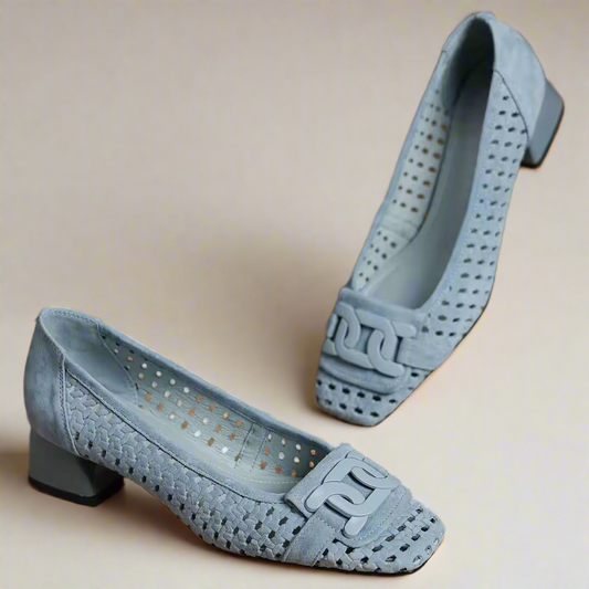 Crochet Blue Leather Buckle Pump