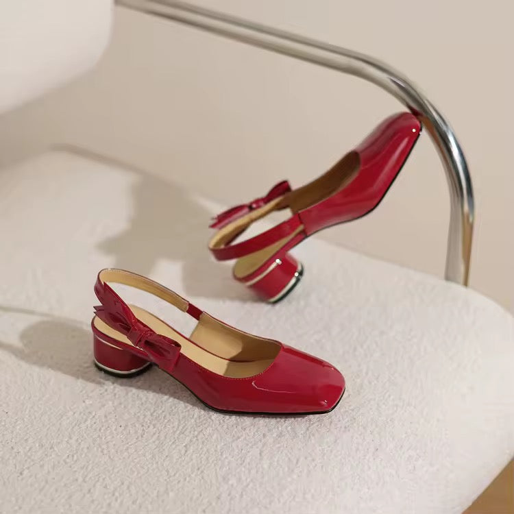 Tallit Red Chunky Heel Slingback Sandals