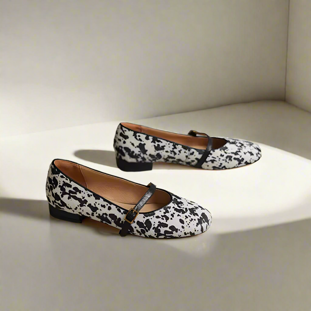 Chloe White Animal Print Ballet Flats