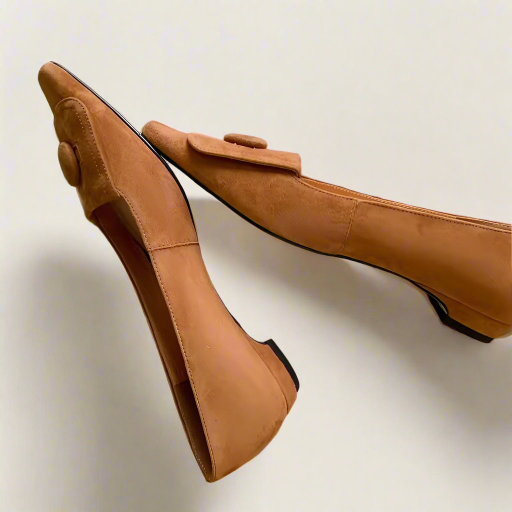 Ariella Brown Metal Buckle Slip-on Flats