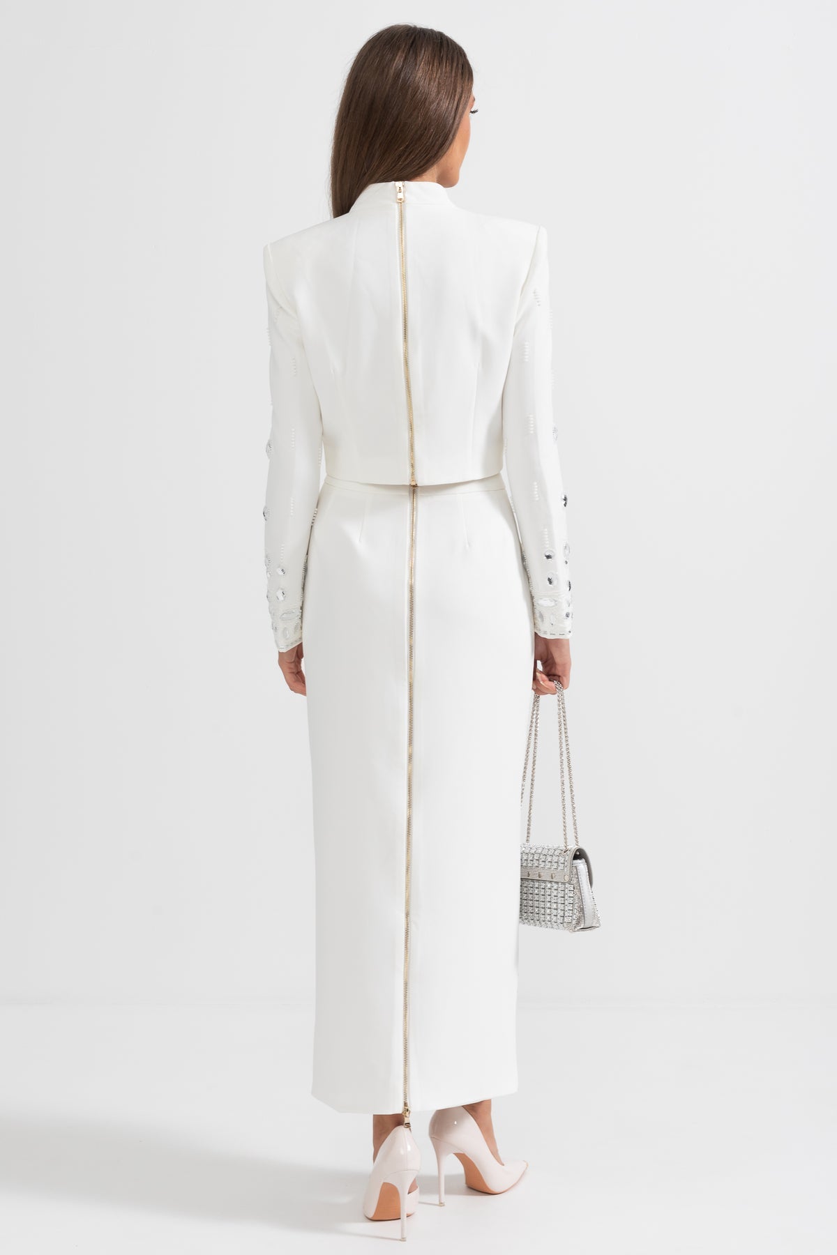 Carmen White Diamond Embellished Two Piece Dress