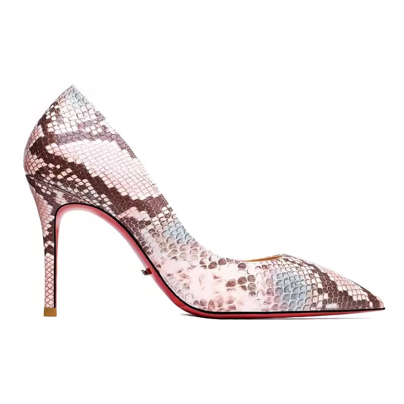Shalom Pink-Blue Animal Print Red Bottom Heels