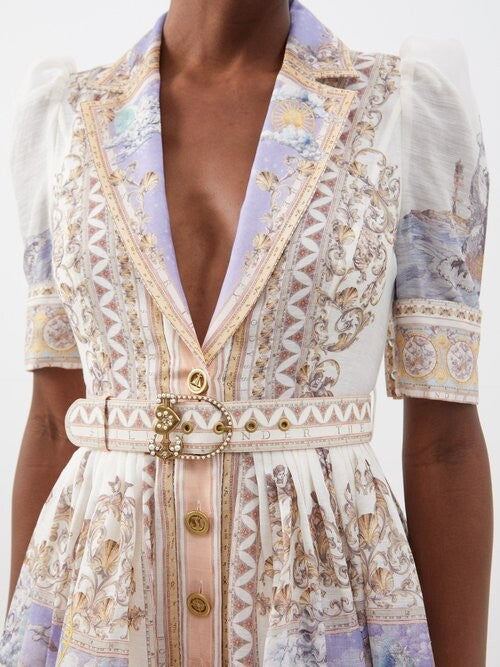 Queen Sheila Printed Linen-blend Midi Dress