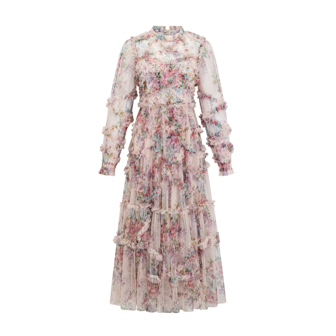 Alesha Floral Ruffled Tulle Midi Dress