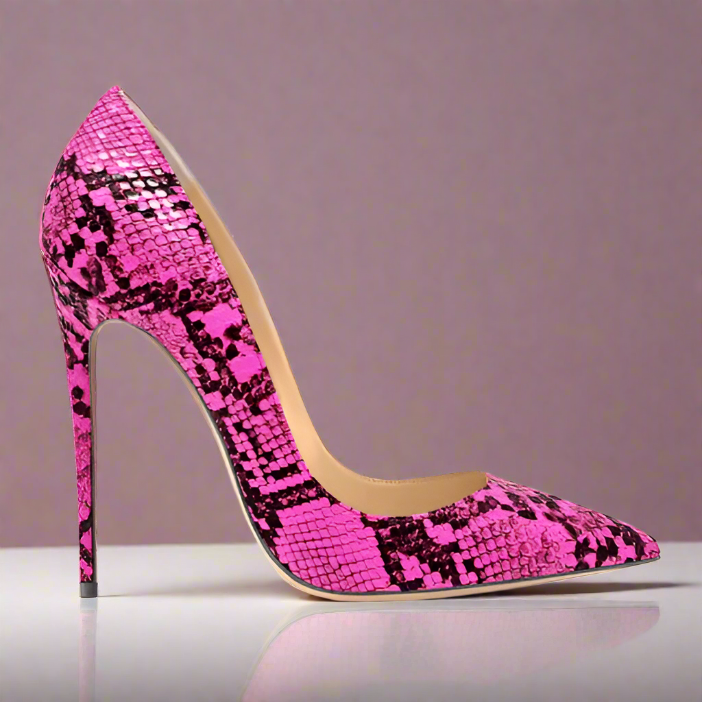 Eve Pink Snake Print Pump Heels
