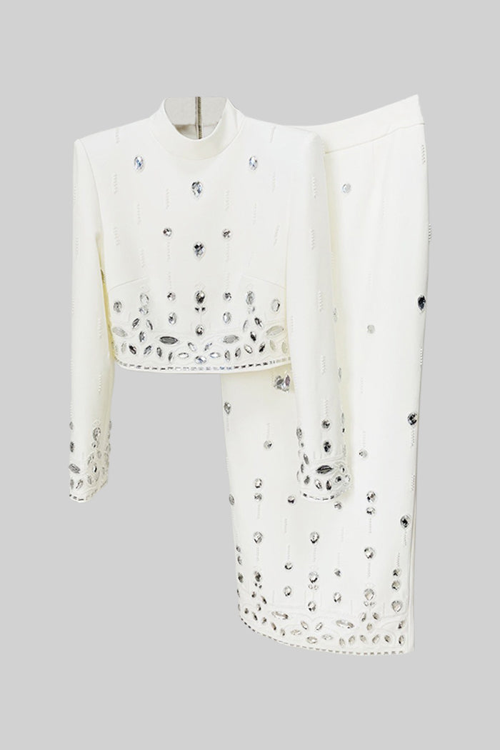 Carmen White Diamond Embellished Two Piece Dress