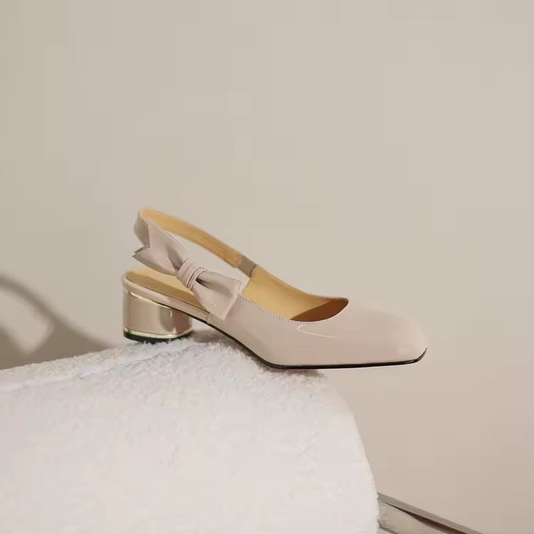 Tallit Grey Chunky Heel Slingback Sandals