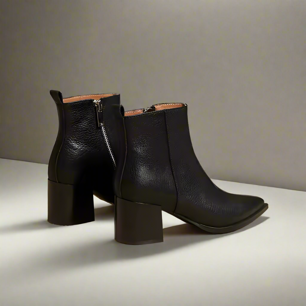 Elizabeth Black Side-Zip Chunky Ankle Boots
