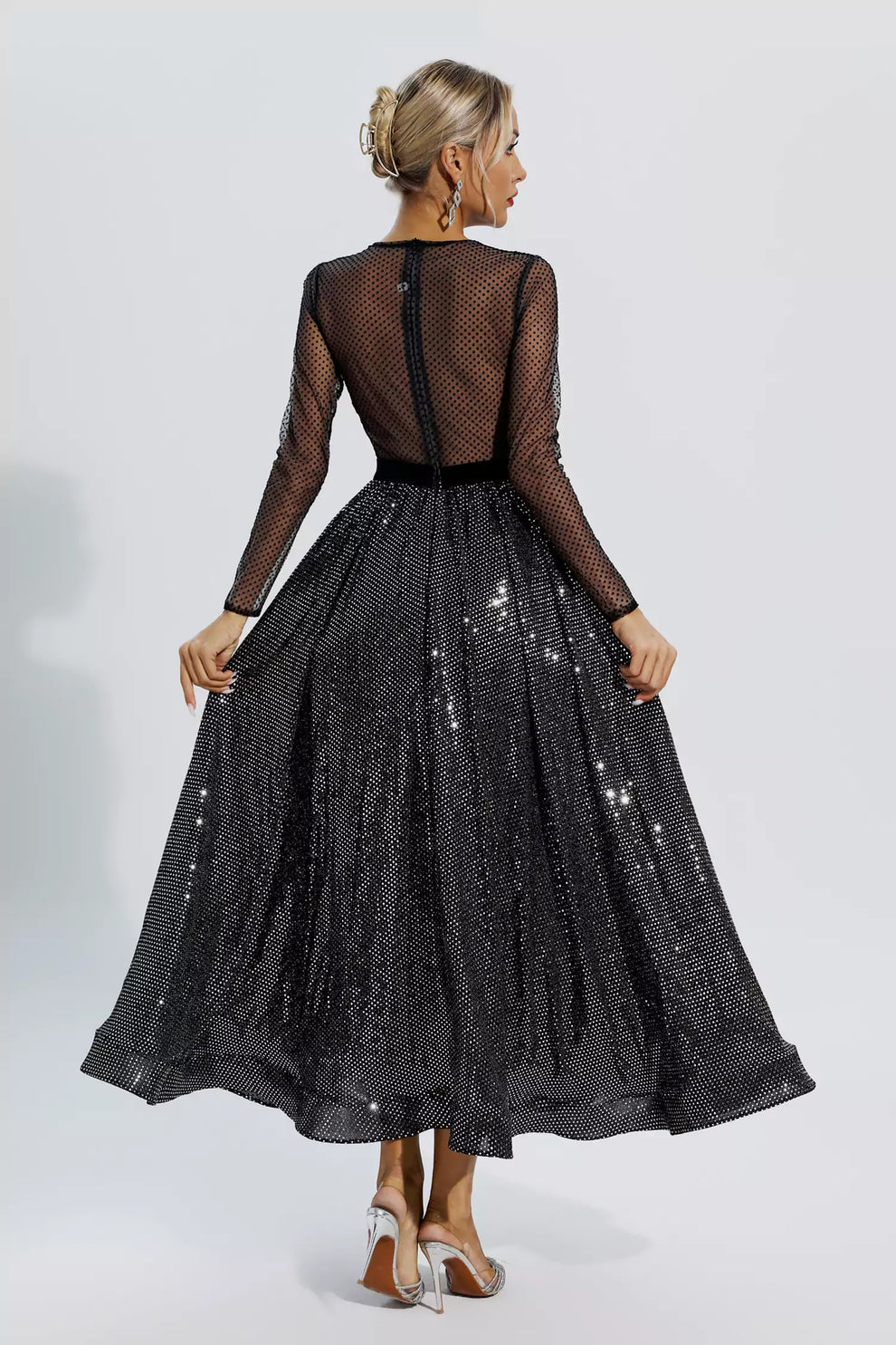 Anatoria Black Floral Embroidery Maxi Dress